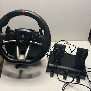 Racing Style Gaming Wheel with Pedals - Black with Silver Accents